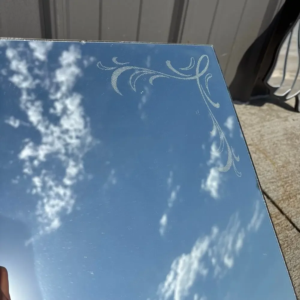 Vintage Etched Frameless Mirror Art Deco Floral Hamilton Glass Wall 18” Square